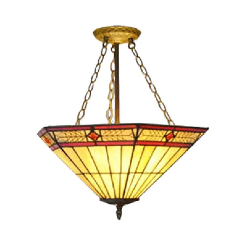 Yellow Tiffany Art Glass Pendant Light – Craftsman Restaurant Chandelier / Rhombus