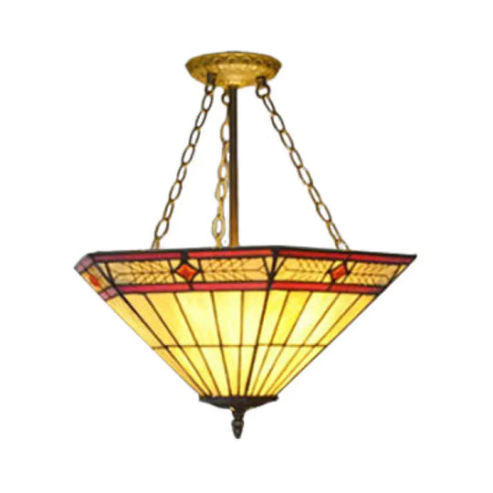 Yellow Tiffany Art Glass Pendant Light – Craftsman Restaurant Chandelier / Rhombus