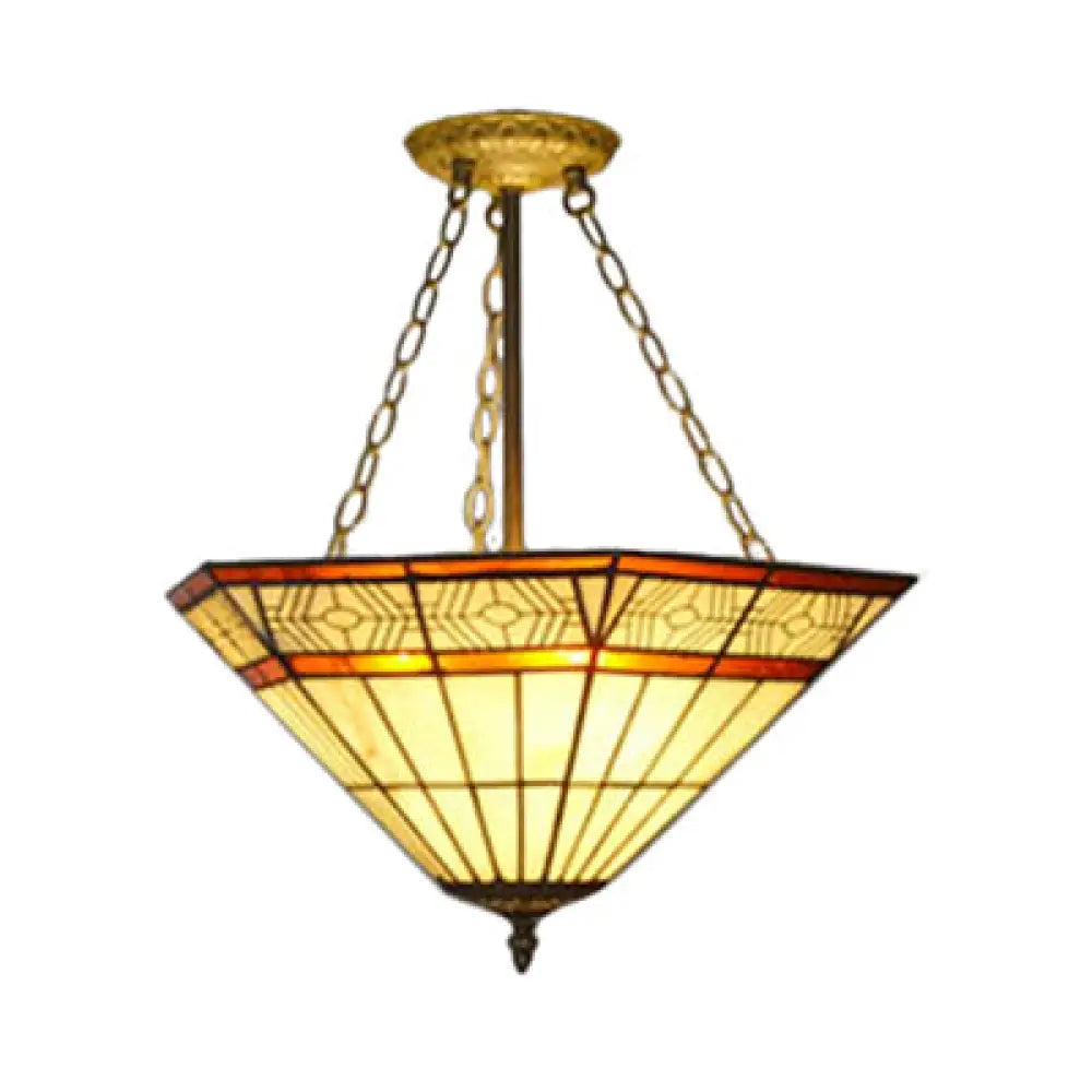 Yellow Tiffany Art Glass Pendant Light – Craftsman Restaurant Chandelier / Wire Mesh