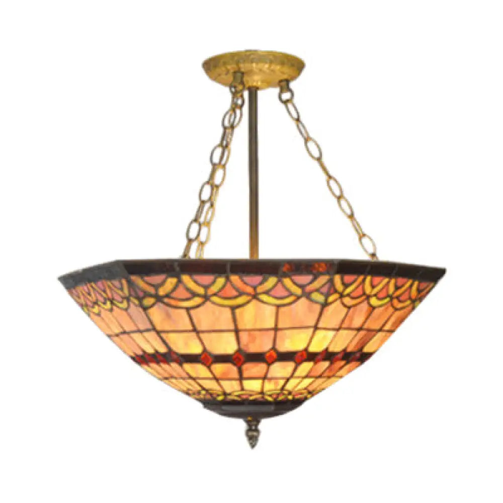 Yellow Tiffany Craftsman Hanging Light For Hotel With Antique Stained Glass Chandelier / Wavy