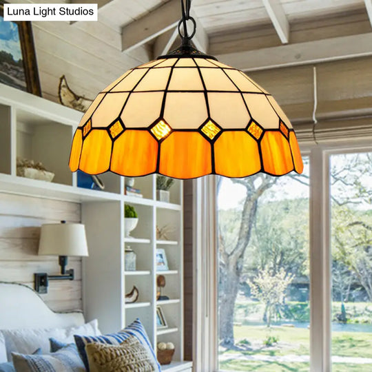 Yellow Stained Glass Tiffany-Style Pendant Light For Living Room