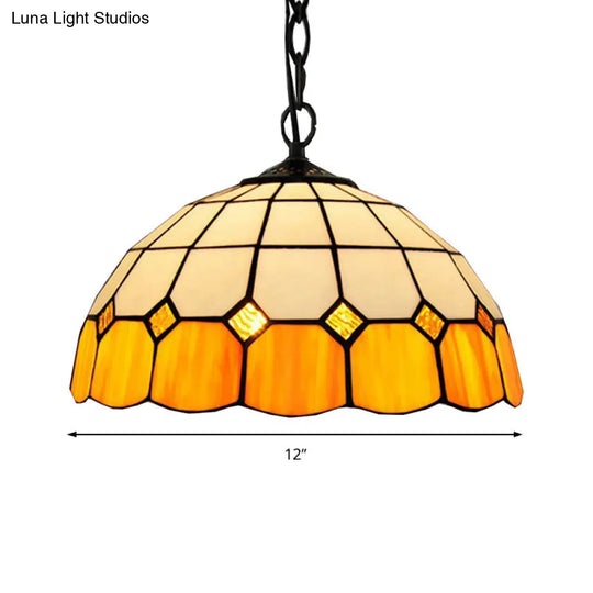 Yellow Stained Glass Tiffany-Style Pendant Light For Living Room