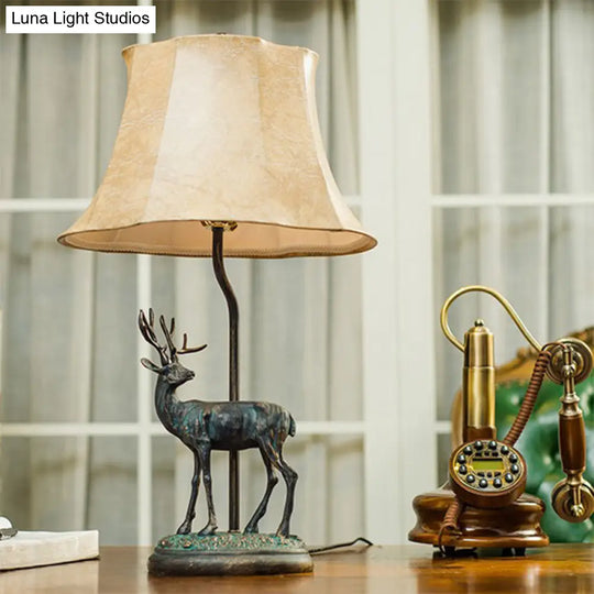 Yellow Tower Table Lamp: Traditional Metal Study Room Light With Deer Base