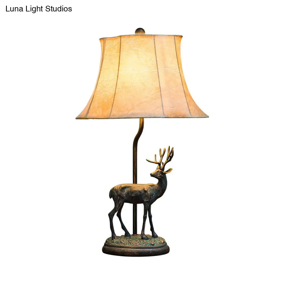 Yellow Tower Table Lamp: Traditional Metal Study Room Light With Deer Base