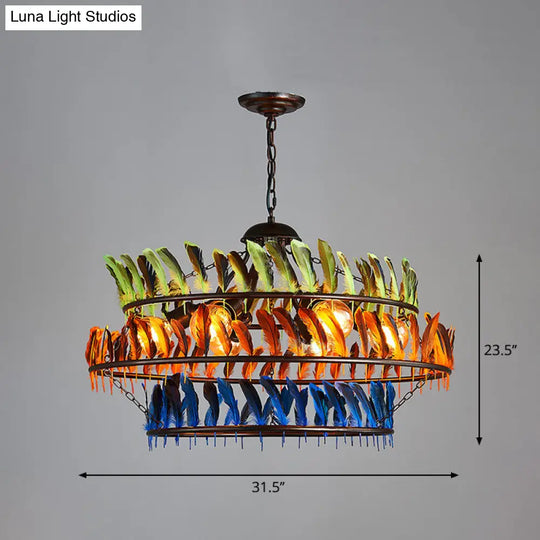 Yellow Traditional Metal Pendant Chandelier - Ring Living Room Light Fixture With 6 Hanging Lights