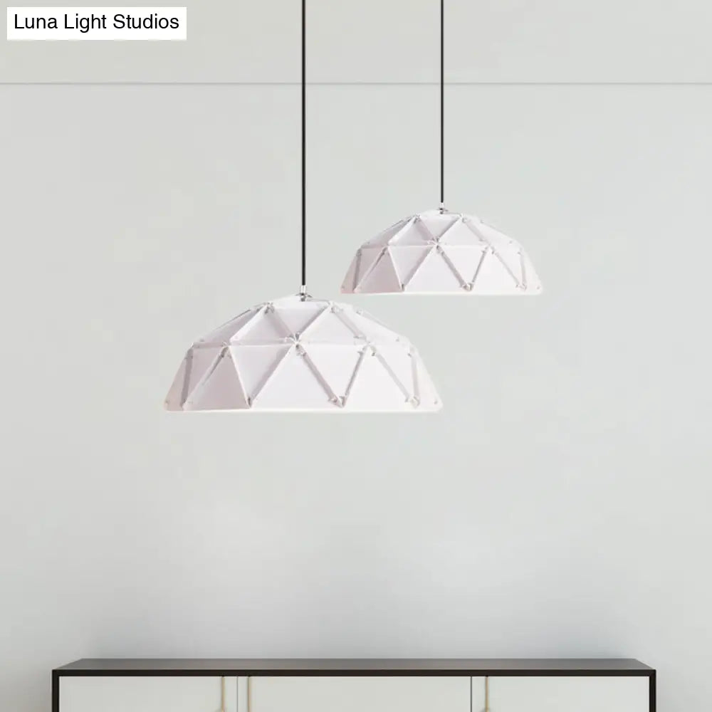 Yellow/White Macaron Domed Pendant Light: 1-Light Metallic Ceiling Lamp For Living Room