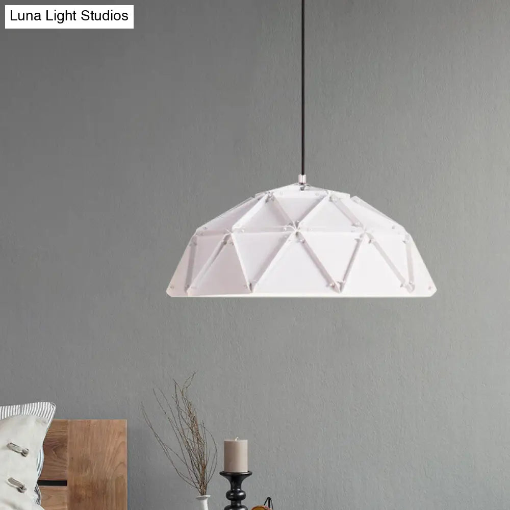 Yellow/White Macaron Domed Pendant Light: 1-Light Metallic Ceiling Lamp For Living Room White