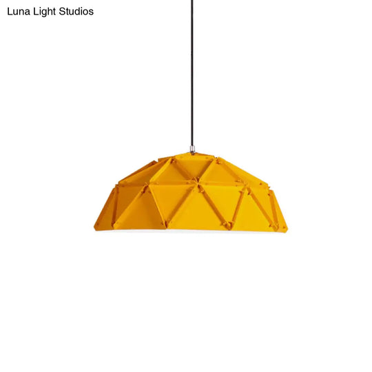 Yellow/White Macaron Domed Pendant Light: 1-Light Metallic Ceiling Lamp For Living Room