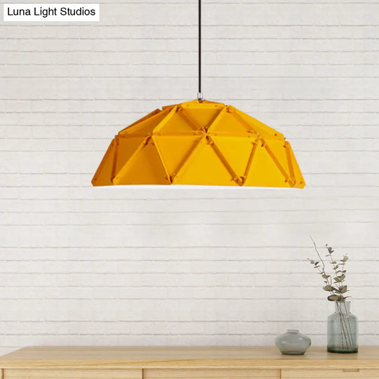 Yellow/White Macaron Domed Pendant Light: 1-Light Metallic Ceiling Lamp For Living Room