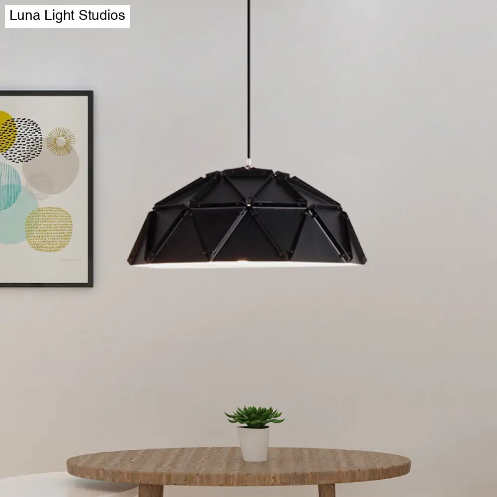 Yellow/White Macaron Domed Pendant Light: 1-Light Metallic Ceiling Lamp For Living Room