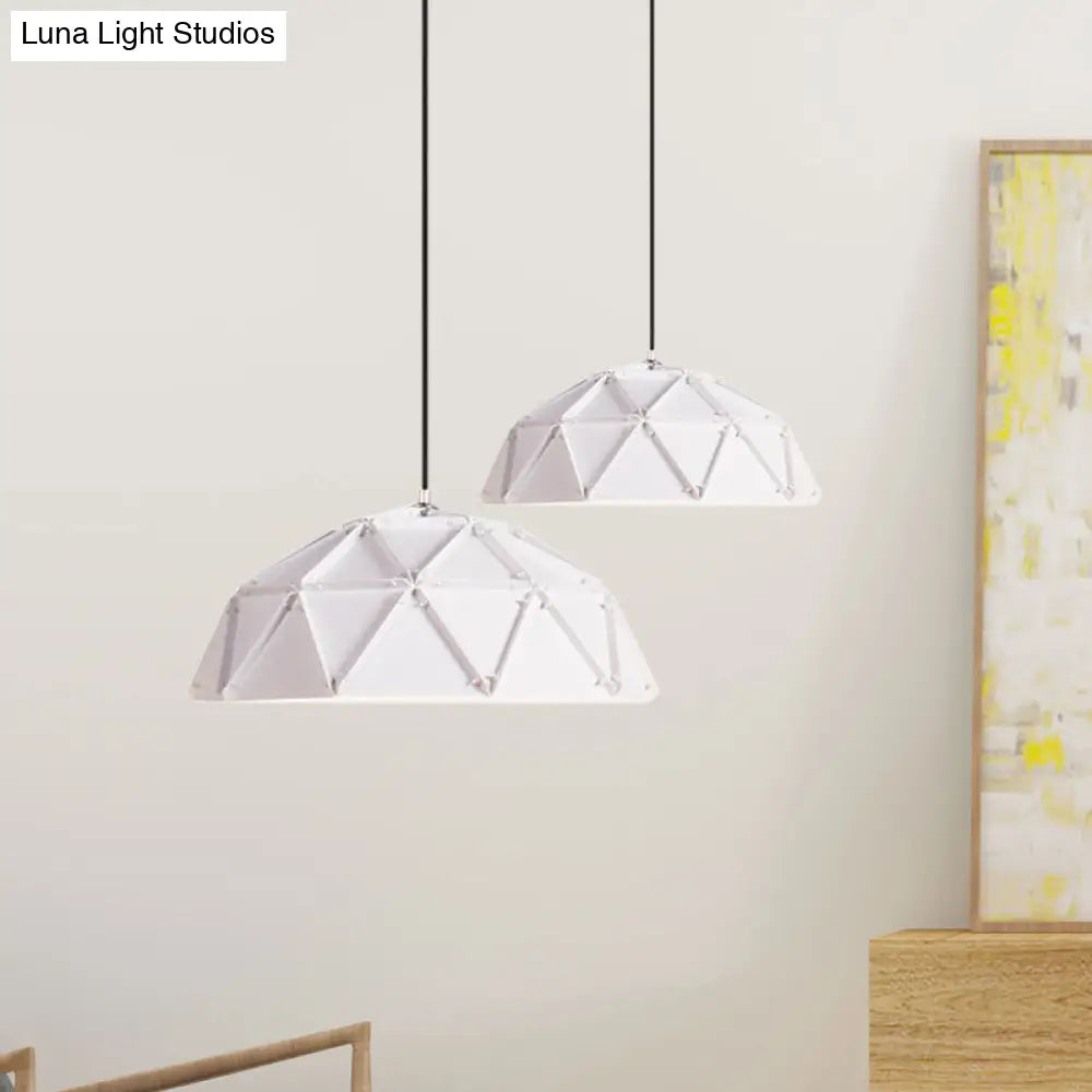 Yellow/White Macaron Domed Pendant Light: 1-Light Metallic Ceiling Lamp For Living Room