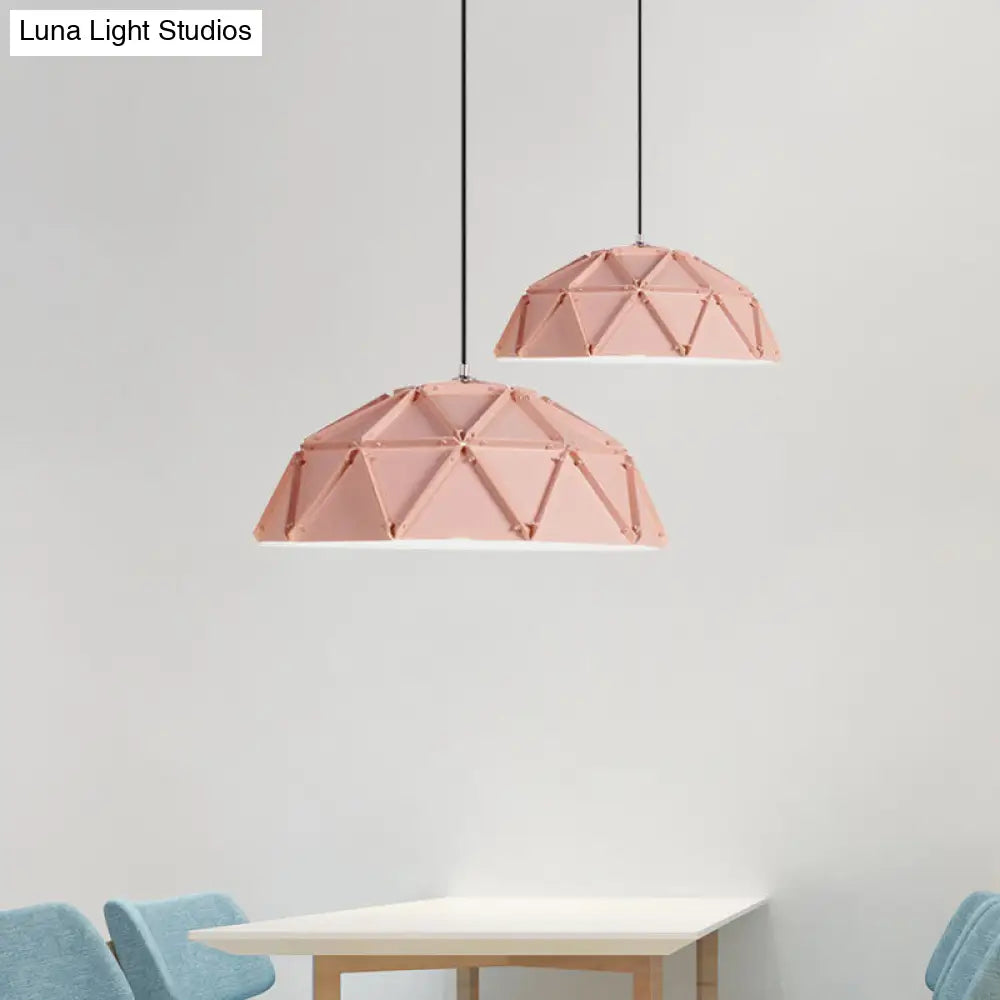 Yellow/White Macaron Domed Pendant Light: 1-Light Metallic Ceiling Lamp For Living Room