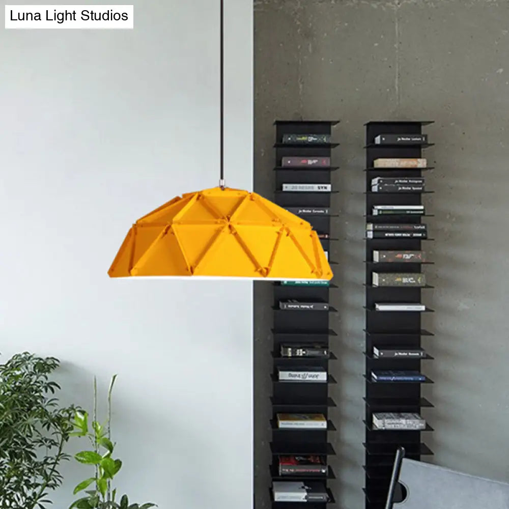 Yellow/White Macaron Domed Pendant Lamp: Modern Metallic Hanging Ceiling Light For Living Room