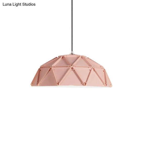 Yellow/White Macaron Domed Pendant Light: 1-Light Metallic Ceiling Lamp For Living Room