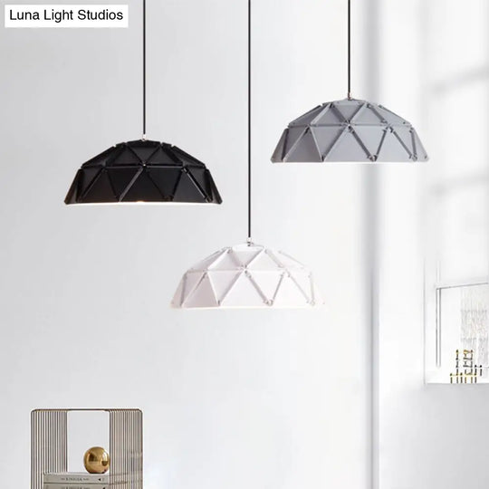 Yellow/White Macaron Domed Pendant Light: 1-Light Metallic Ceiling Lamp For Living Room Black