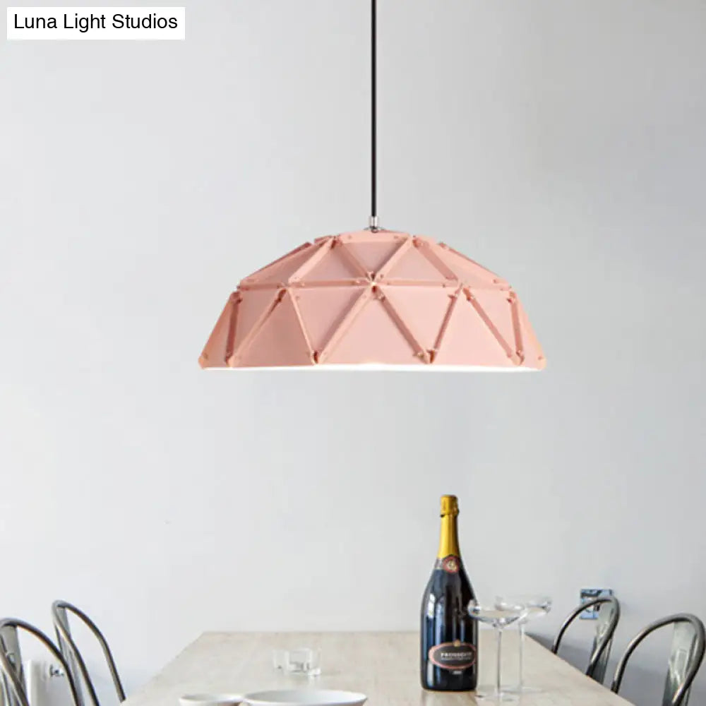 Yellow/White Macaron Domed Pendant Light: 1-Light Metallic Ceiling Lamp For Living Room