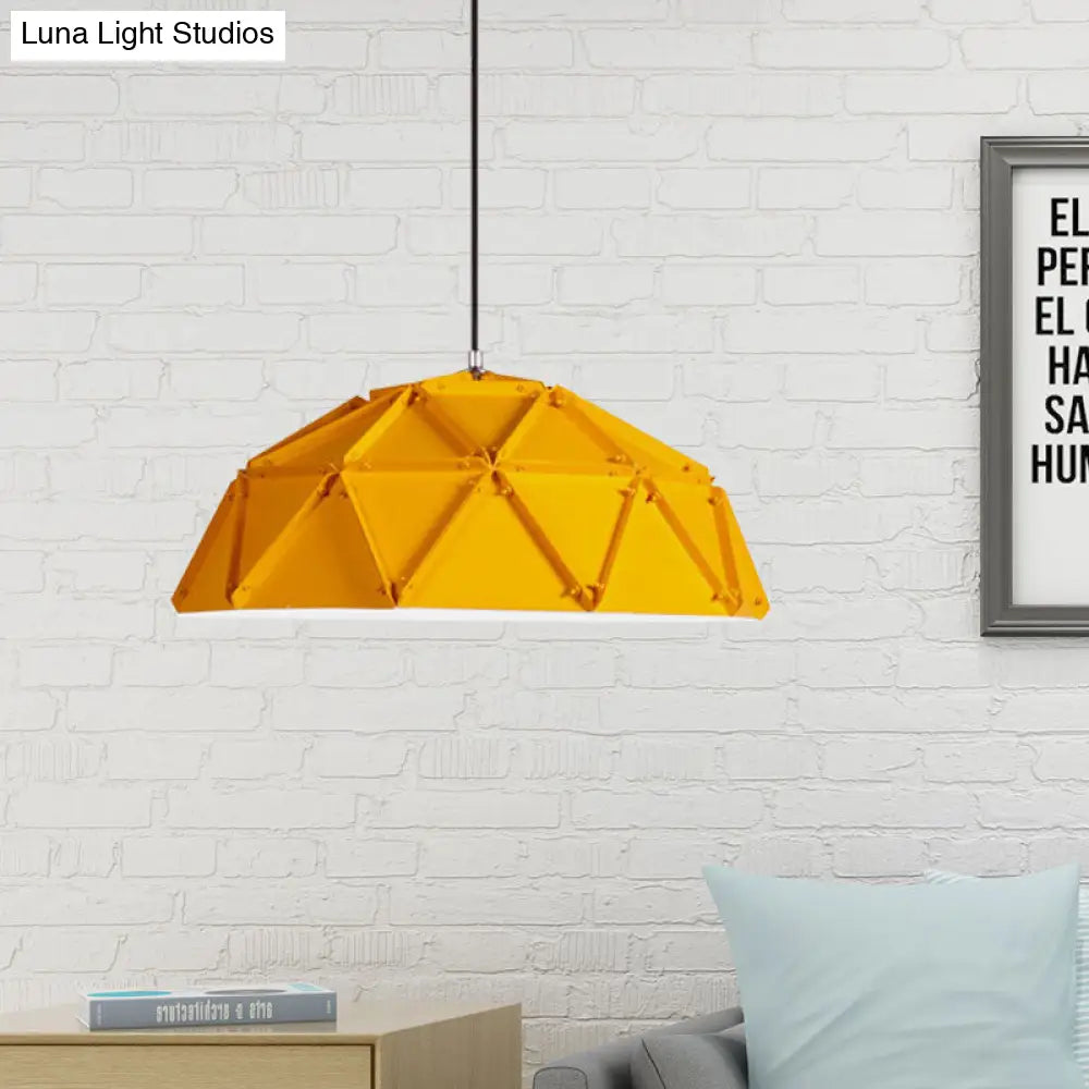 Yellow/White Macaron Domed Pendant Light: 1-Light Metallic Ceiling Lamp For Living Room Yellow