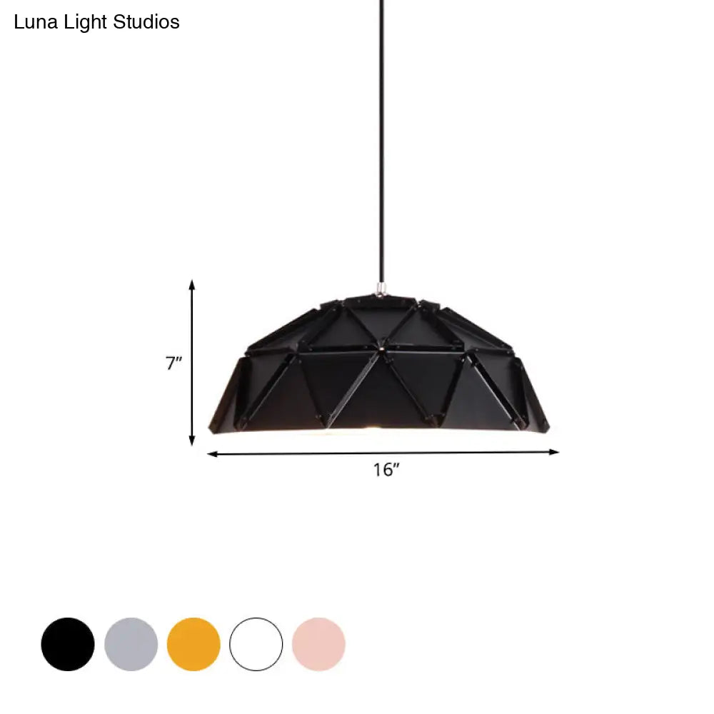 Yellow/White Macaron Domed Pendant Light: 1-Light Metallic Ceiling Lamp For Living Room