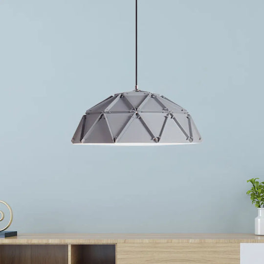 Yellow/White Macaron Domed Pendant Lamp: Modern Metallic Hanging Ceiling Light For Living Room Grey