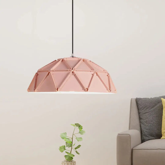 Yellow/White Macaron Domed Pendant Lamp: Modern Metallic Hanging Ceiling Light For Living Room Pink