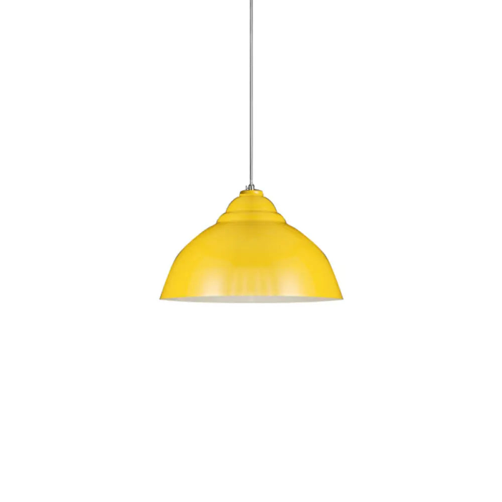 Yellow/White Metal Industrial Pendant Lamp With Domed Shade - Stylish Kitchen Ceiling Fixture Yellow