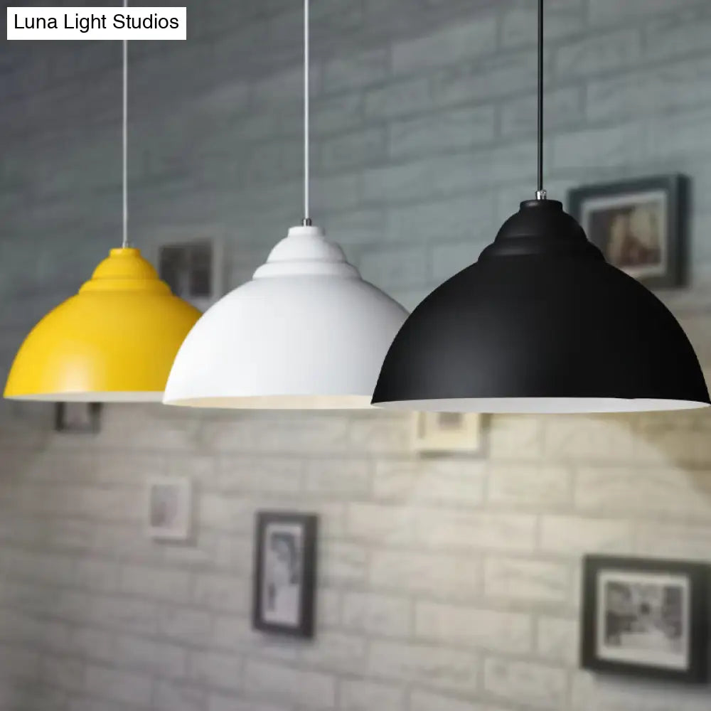 Yellow/White Metal Industrial Pendant Lamp With Domed Shade - Stylish Kitchen Ceiling Fixture