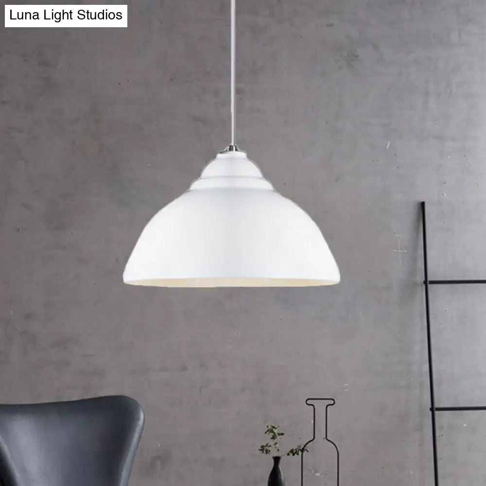 Industrial-Style Yellow/White Kitchen Pendant Lamp With Metal Domed Shade - Single Bulb Ceiling