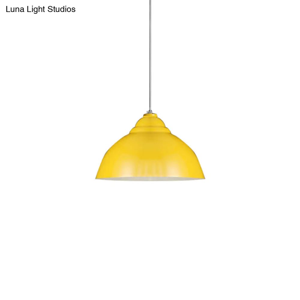 Industrial-Style Yellow/White Kitchen Pendant Lamp With Metal Domed Shade - Single Bulb Ceiling