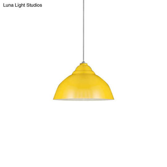 Industrial-Style Yellow/White Kitchen Pendant Lamp With Metal Domed Shade - Single Bulb Ceiling