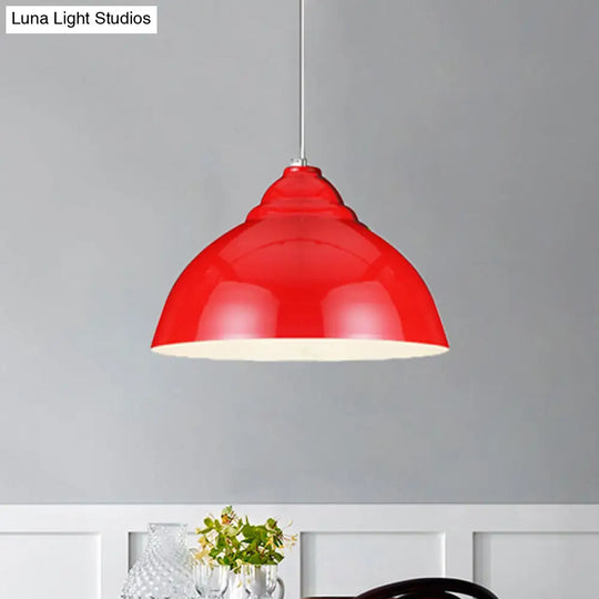 Industrial-Style Yellow/White Kitchen Pendant Lamp With Metal Domed Shade - Single Bulb Ceiling