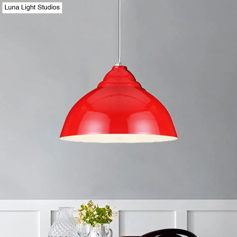 Yellow/White Metal Industrial Pendant Lamp With Domed Shade - Stylish Kitchen Ceiling Fixture