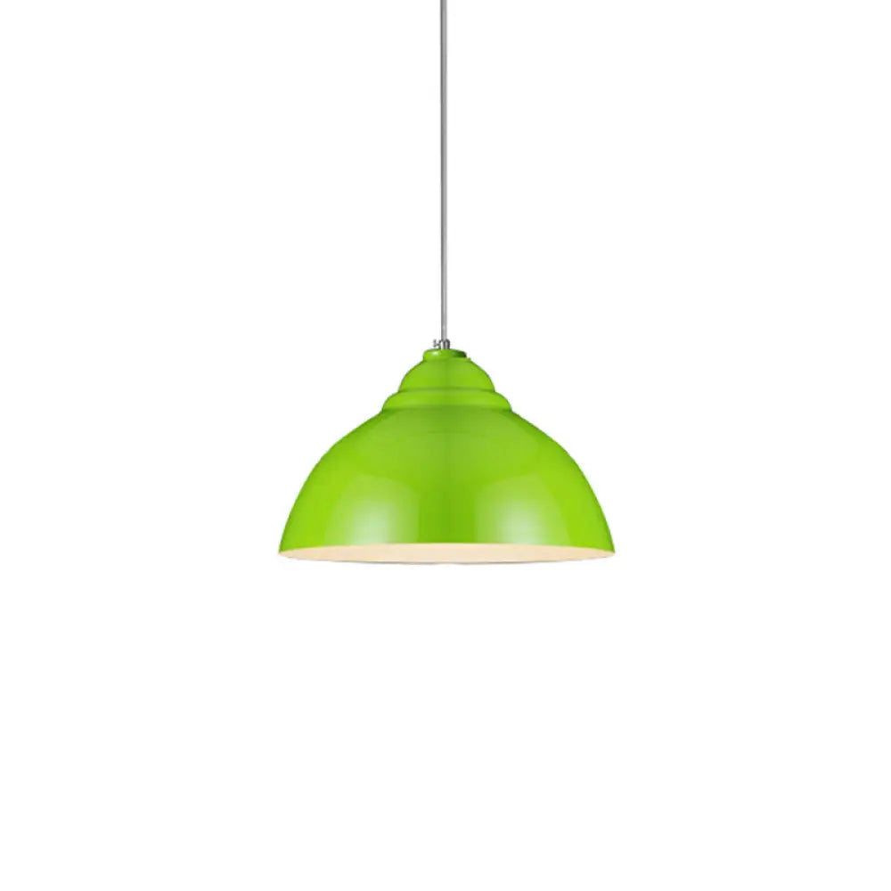 Yellow/White Metal Industrial Pendant Lamp With Domed Shade - Stylish Kitchen Ceiling Fixture Green