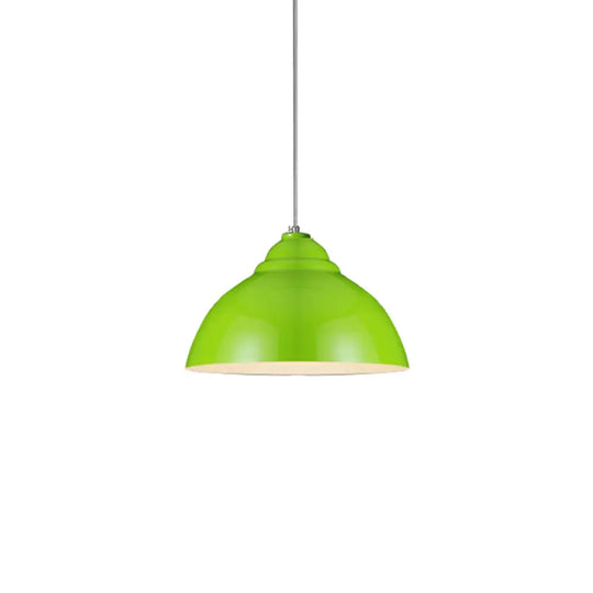 Yellow/White Metal Industrial Pendant Lamp With Domed Shade - Stylish Kitchen Ceiling Fixture Green