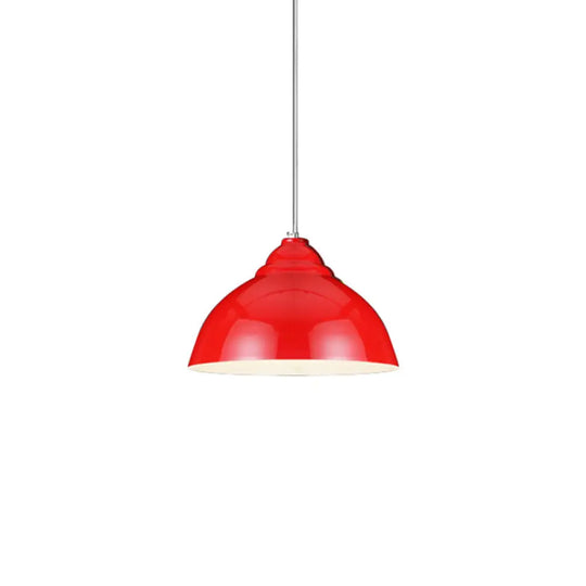 Yellow/White Metal Industrial Pendant Lamp With Domed Shade - Stylish Kitchen Ceiling Fixture Red