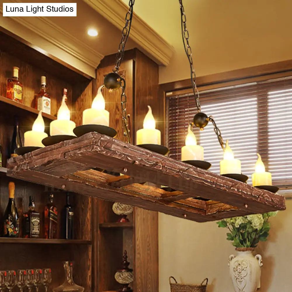 Yellow Wood Island Pendant Light With 14 Bulbs - Warehouse Style