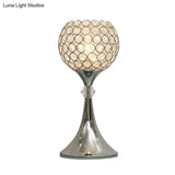 Ylenia - Silver Crystal Inserted Silver Table Light Curved Shape 1 Head Lounge Night Lamp with Half Globe Lampshade
