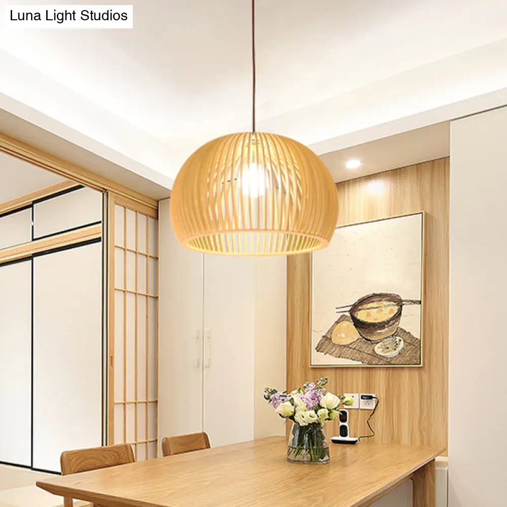 Yvette - Asian Bamboo Flared Pendant Lamp: Beige Hanging Light Fixture