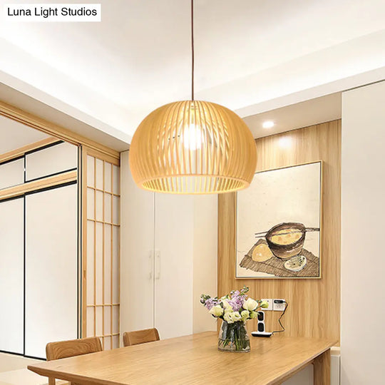 Yvette - Asian Bamboo Flared Pendant Lamp: Beige Hanging Light Fixture