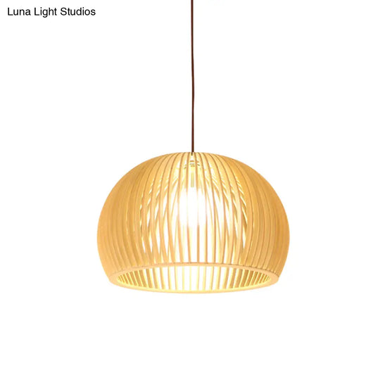 Yvette - Asian Bamboo Flared Pendant Lamp: Beige Hanging Light Fixture