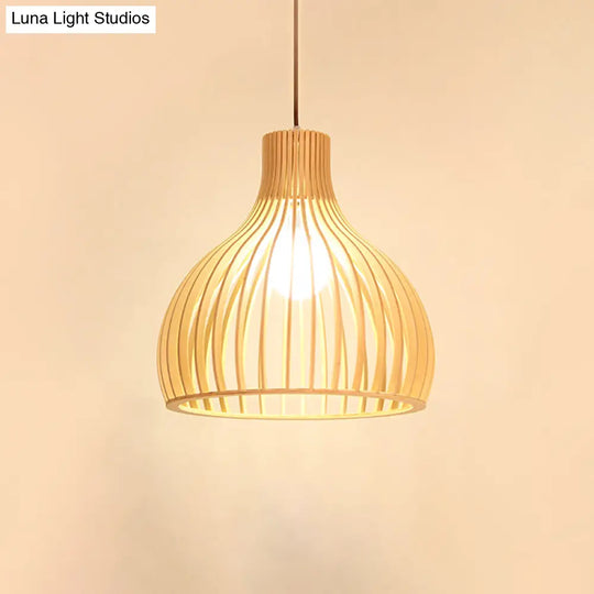 Yvette - Asian Bamboo Flared Pendant Lamp: Beige Hanging Light Fixture