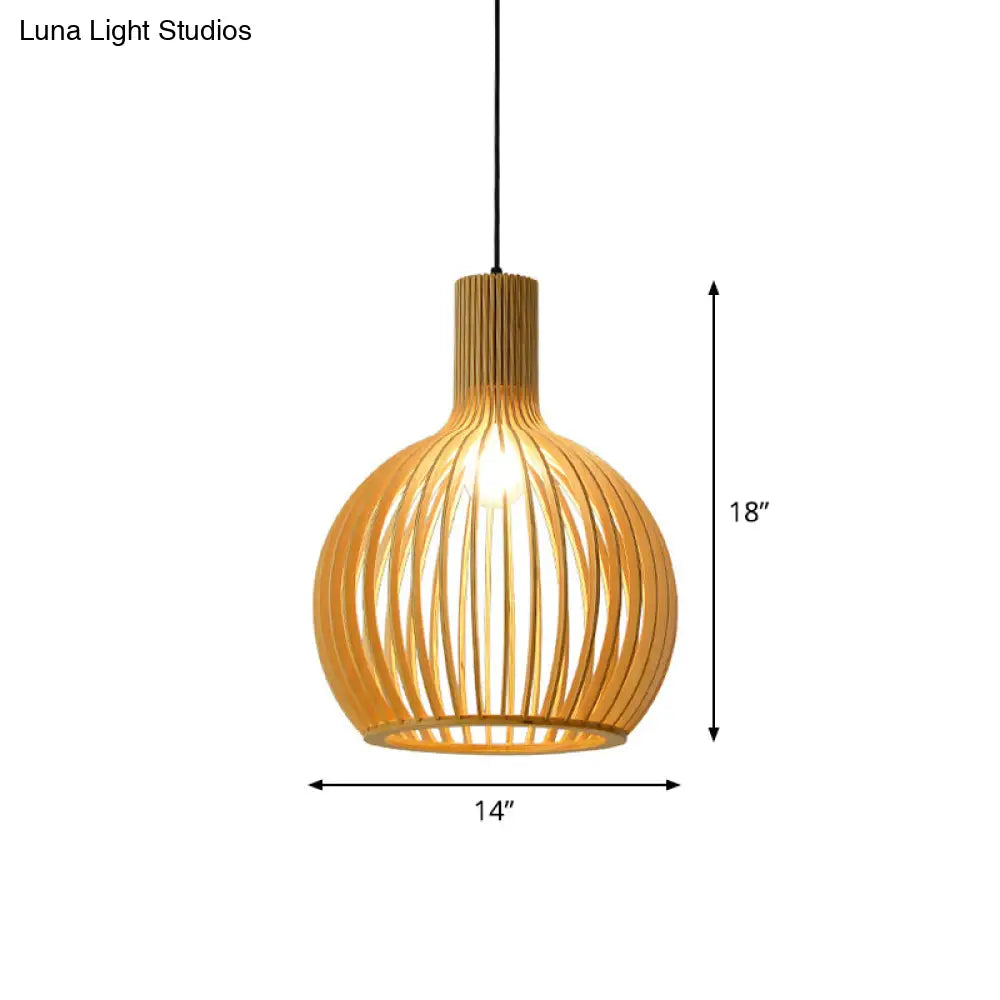 Yvette - Asian Bamboo Flared Pendant Lamp: Beige Hanging Light Fixture