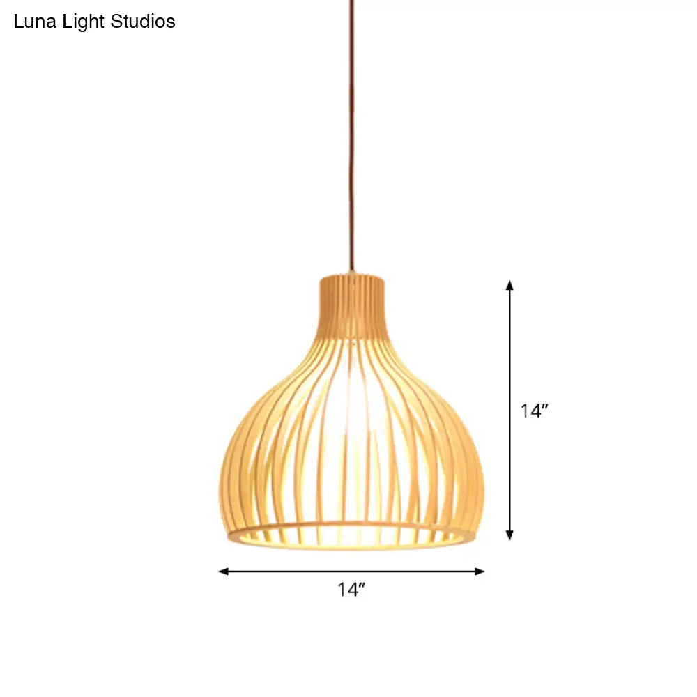 Yvette - Asian Bamboo Flared Pendant Lamp: Beige Hanging Light Fixture