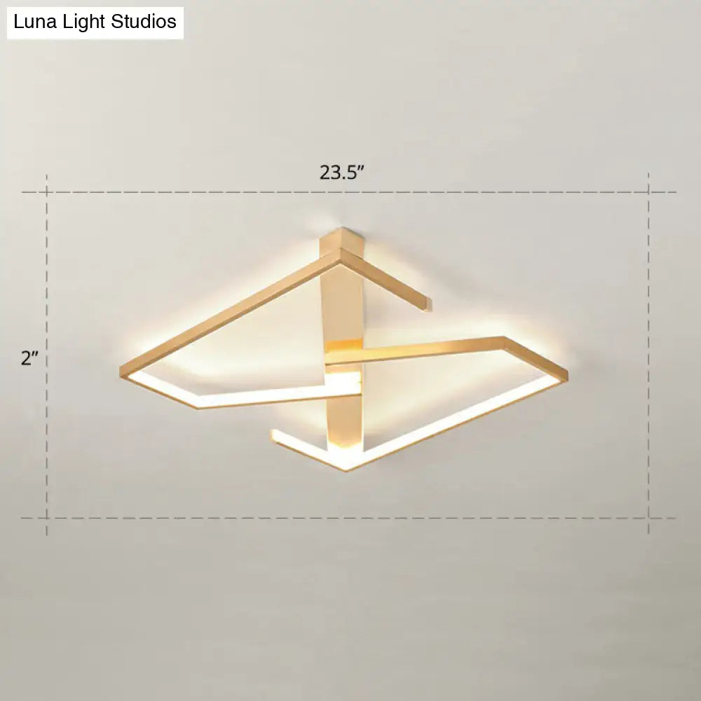 Z-Like Ceiling Mounted Led Flush Mount In Gold - Simplicity Metal Bedroom Light Fixture / 23.5