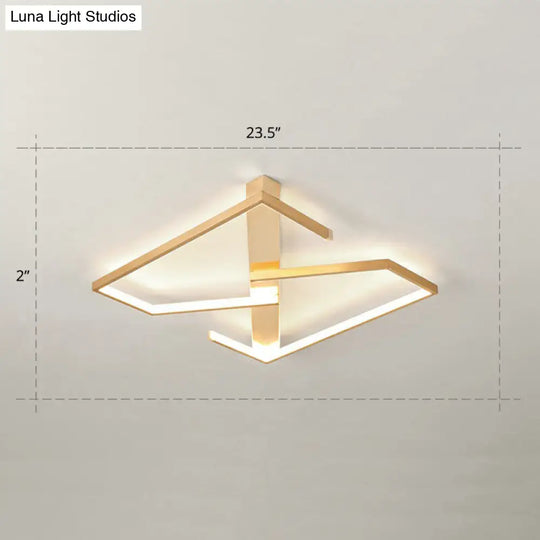 Z-Like Ceiling Mounted Led Flush Mount In Gold - Simplicity Metal Bedroom Light Fixture / 23.5