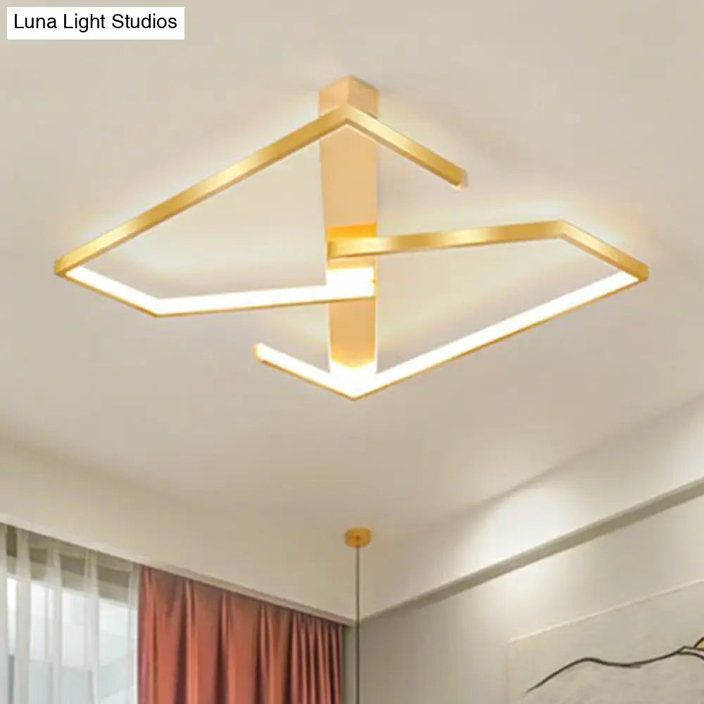 Z - Like Ceiling Mounted Led Flush Mount In Gold - Simplicity Metal Bedroom Light Fixture