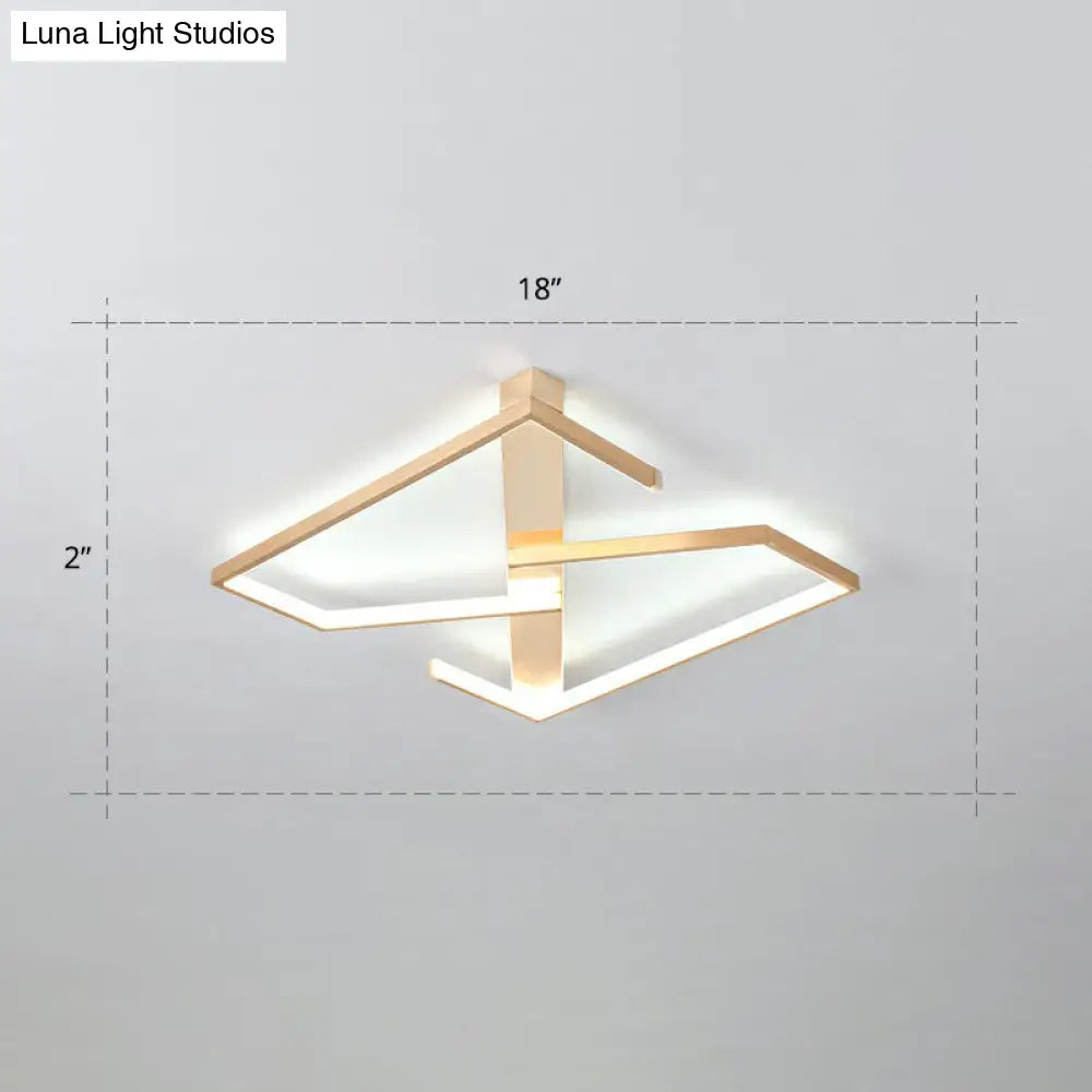 Z-Like Ceiling Mounted Led Flush Mount In Gold - Simplicity Metal Bedroom Light Fixture / 18 White