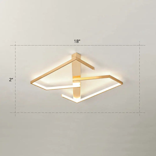 Z - Like Ceiling Mounted Led Flush Mount In Gold - Simplicity Metal Bedroom Light Fixture / 18’