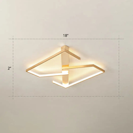 Z - Like Ceiling Mounted Led Flush Mount In Gold - Simplicity Metal Bedroom Light Fixture / 18’ Warm