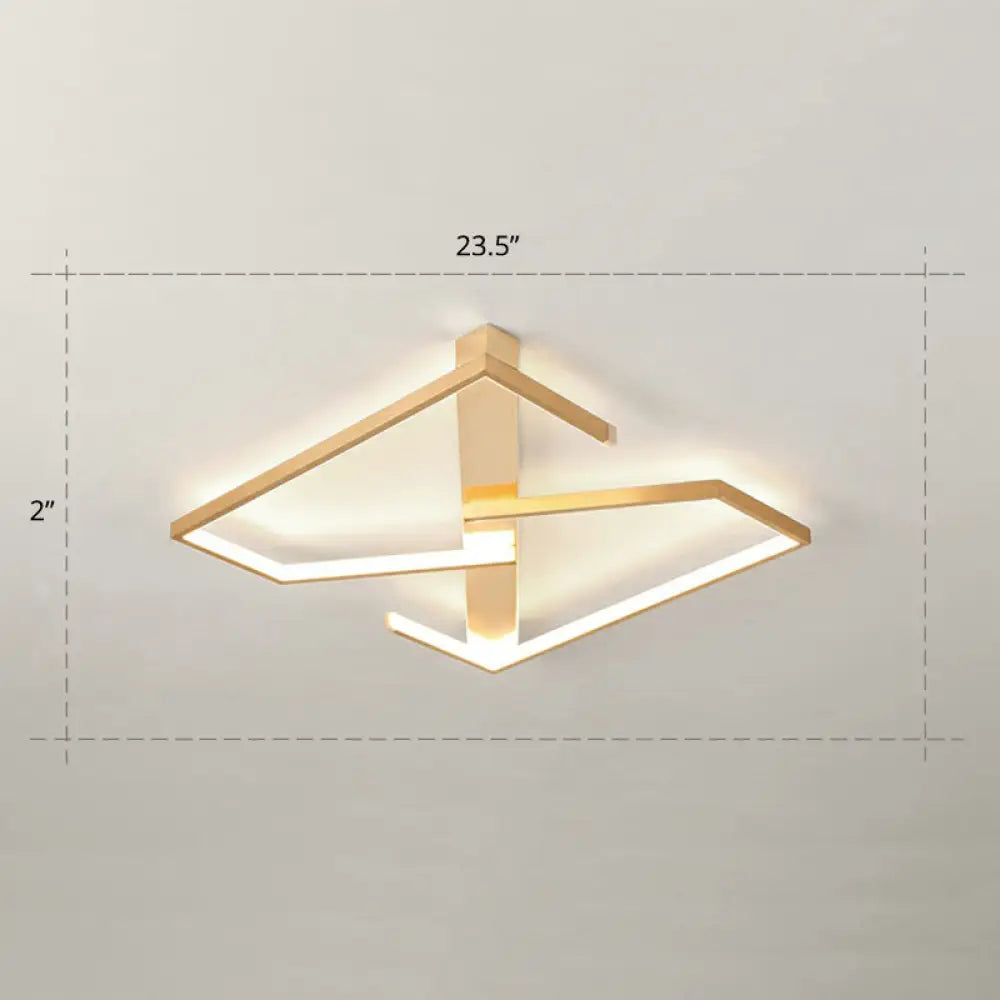 Z - Like Ceiling Mounted Led Flush Mount In Gold - Simplicity Metal Bedroom Light Fixture / 23.5’