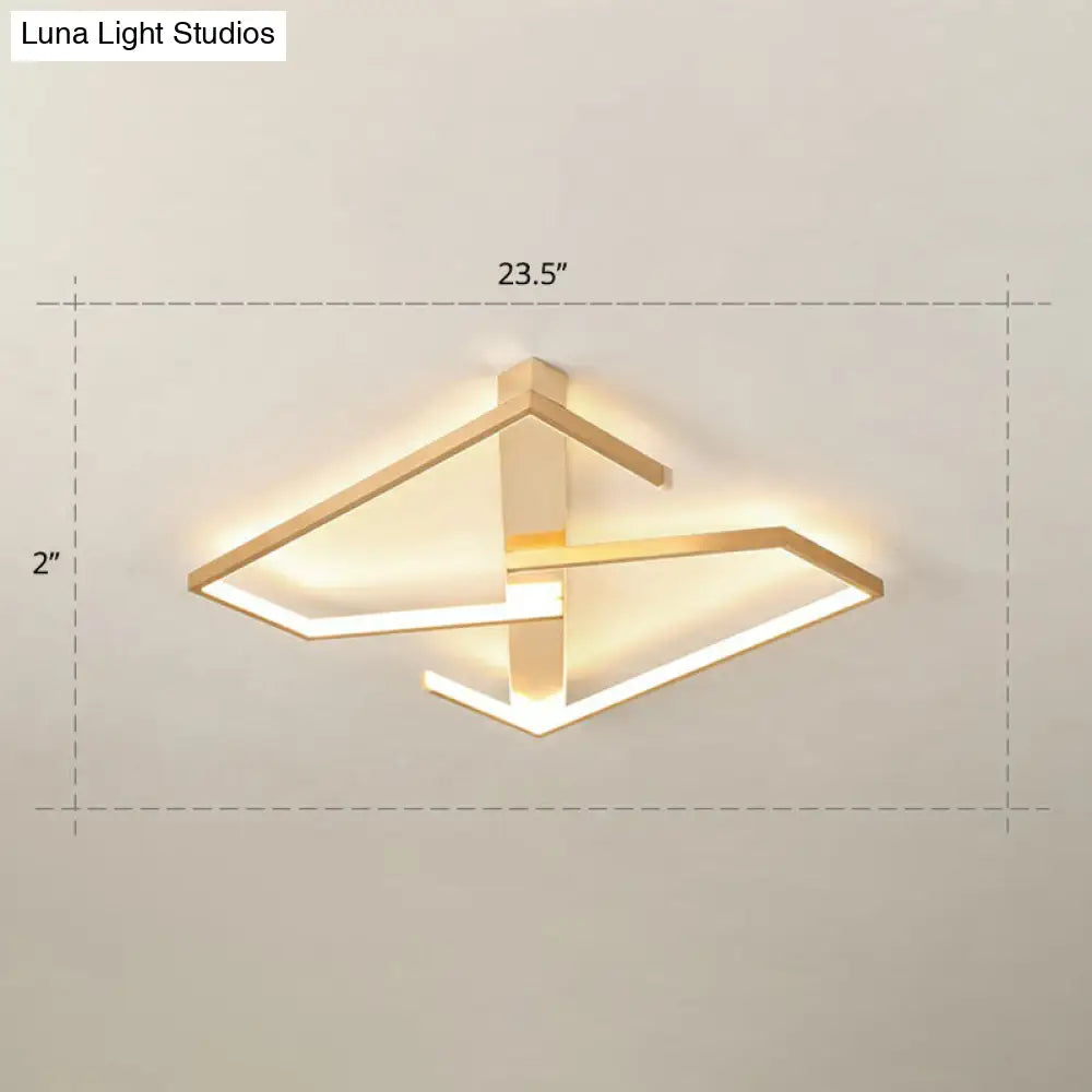 Z-Like Ceiling Mounted Led Flush Mount In Gold - Simplicity Metal Bedroom Light Fixture / 23.5 Warm